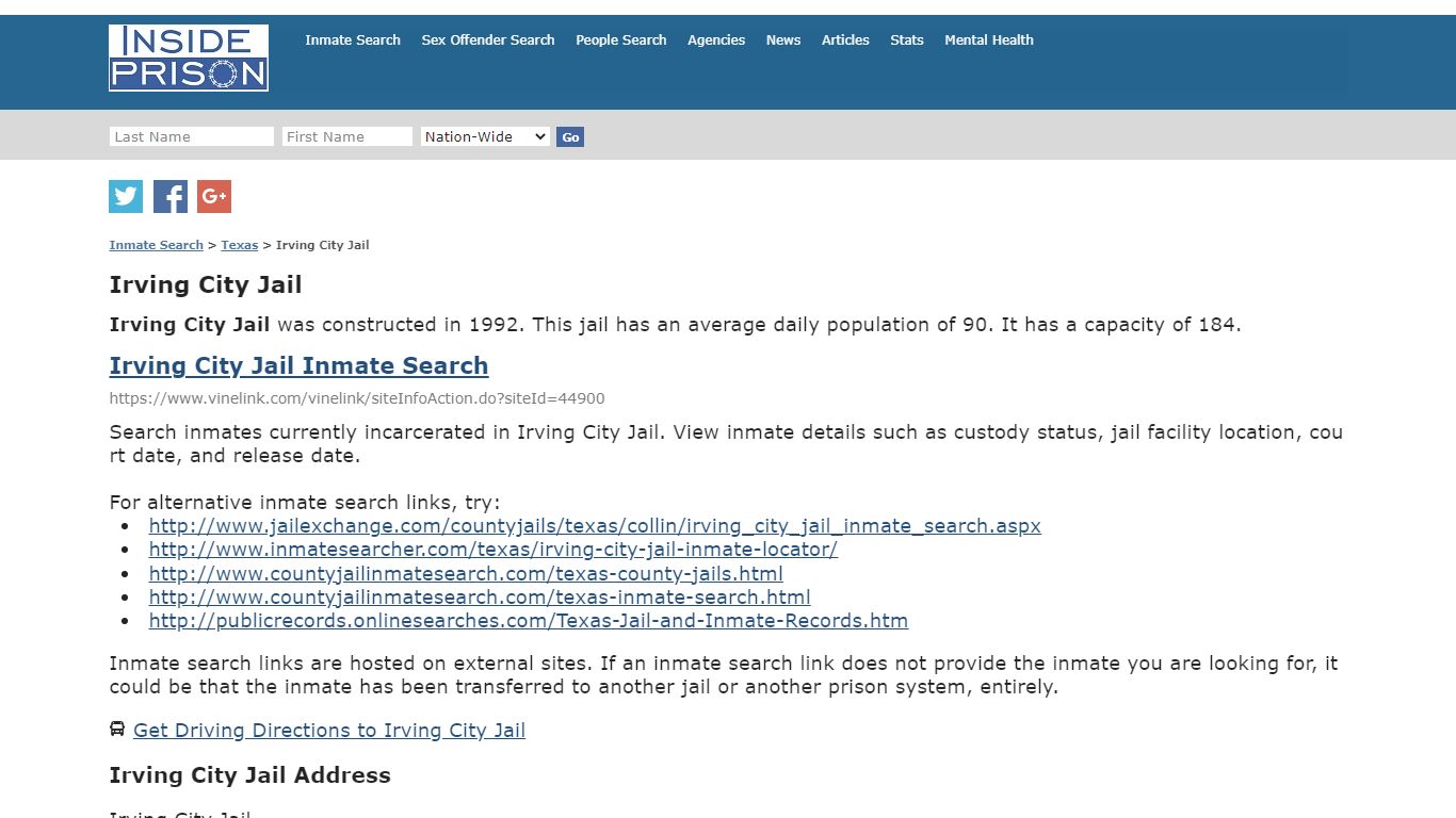 Irving City Jail - Texas - Inmate Search - Inside Prison